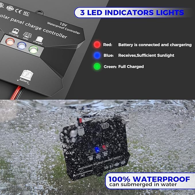 Voltset Solar Charge Controller : IP68 Waterproof - Display for Gel AGM Lead-Acid Lithium LiFePO4 Battery - Used in RV Marine Camper Van Truck Trailer (MPPT Solar Charge Controller New Model)