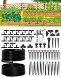 180FT Drip Irrigation System Kit, Automatic Garden Watering System with 1/2” & 1/3” Tubing, Adjustable Nozzle Emitters for Garden, Greenhouse, Lawn, Potted Plants
