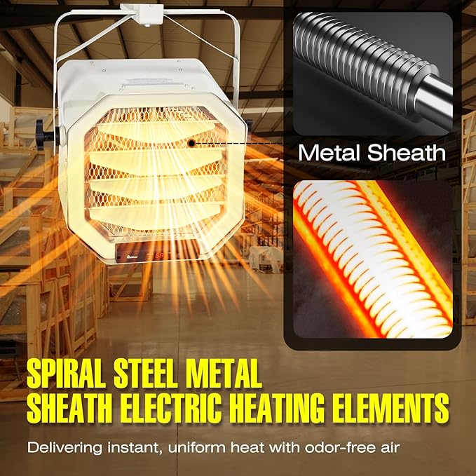 DR. INFRARED HEATER DR-910F 10,000-Watt 240V Heavy-Duty Hardwired Shop Garage Heater Wall/Ceiling Mounted with Remote Controlled Thermostat