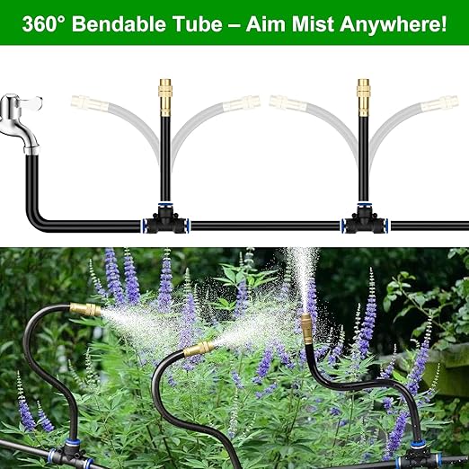 80FT Drip Irrigation System for Garden – Automatic Watering Kit with Solid Brass Metal Connectors, 360° Bendable Tubing &22 Adjustable Nozzles for Greenhouse, Lawn, Yard & Plants