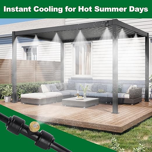 YOFIT Outdoor Misting System for Patio Cooling, 75FT Water Mister Hose Kit, Cooling Misters for Porch, Backyard, Yard, Garden, Portable Mist System with Brass Nozzles for Outside