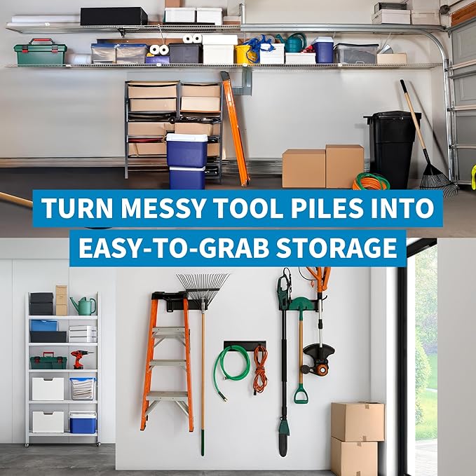 Precision Defined Garage Tool Organizer Wall Mount 48 inches, 330 lbs Capacity, Garden Tool Organizer, Garage Storage Rack, Shed Organizer, Garage Organizer with Adjustable Hooks, Shovel, Rake Holder