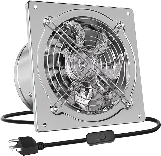 HG Power 6 Inch Exhaust Fan: Kitchen Exhaust Fans with Switch Portable Attic Vent Fan with 8 Feet Power Cord Plug-in Garage Ventilation Fan with Damper Shop Chicken Coop Basement Smoking Room Silver