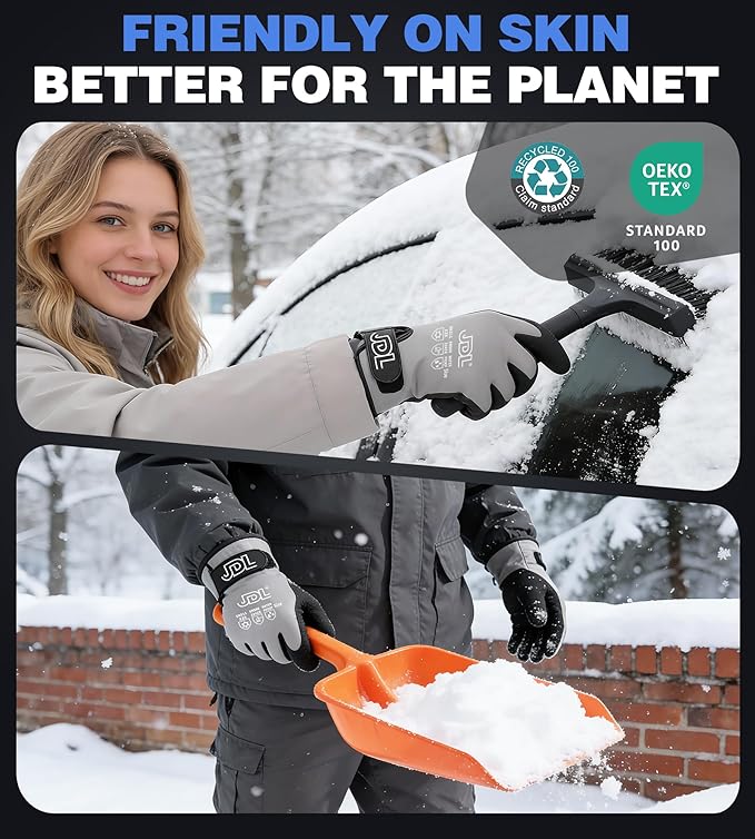 JDL 100% Waterproof Winter Work Gloves for Men & Women, Thermal Insulated Freezer Gloves for Cold Weather, Super Grip Palm