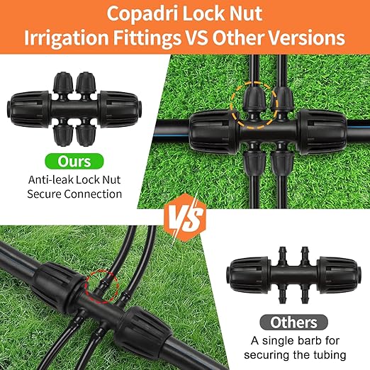 25 Pieces 1/2 Inch Drip Irrigation Fittings Kit, 1/2'' Drip Line Barbed Fittings for 1/2 Inch Irrigation Tubing (1/2" ID x 0.650" OD) Anti-Leak Lock Nut Connectors for Garden Drip System