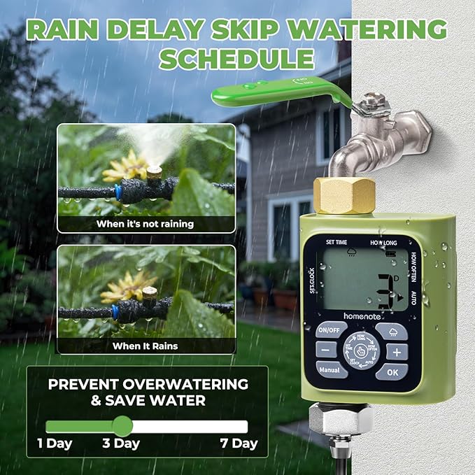 HOMENOTE Misting Cooling System with Timer, 26FT Misting Hose+7 Brass Nozzles+3/4" Brass Adapter+Water Timer with Mist Mode & Irrigation Mode, Outdoor Misters for Patio Cooling and Garden Watering