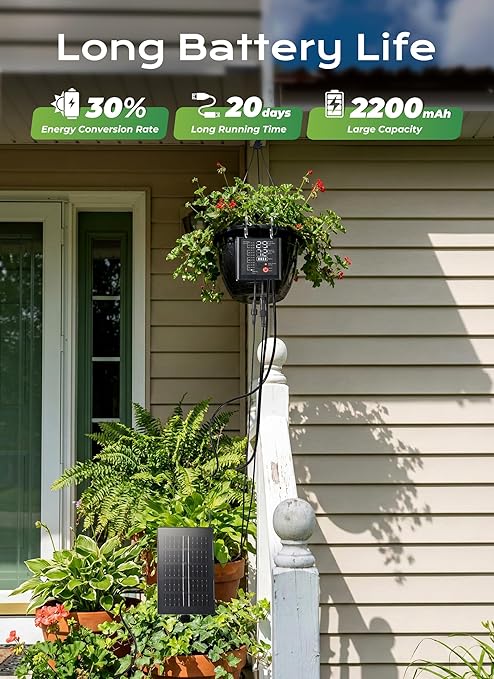 Solar Drip Irrigation System with USB Charging, 49FT Indoor Outdoor Plant Watering Devices for 15 Potted Plants, Automatic Watering System IP44 Waterproof 2200mAh for Garden Farm Greenhouse(Black)