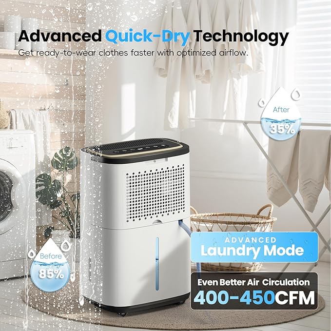 5000 Sq.Ft Dehumidifier, 52PT/24H Dehumidifiers with Drain Hose for Basement, Large Compressor Dehumidifier for Basement/Laundry/Bedroom/Office, Dehu/Dry/Air Mode, Humidity Display/Timer/Child Lock