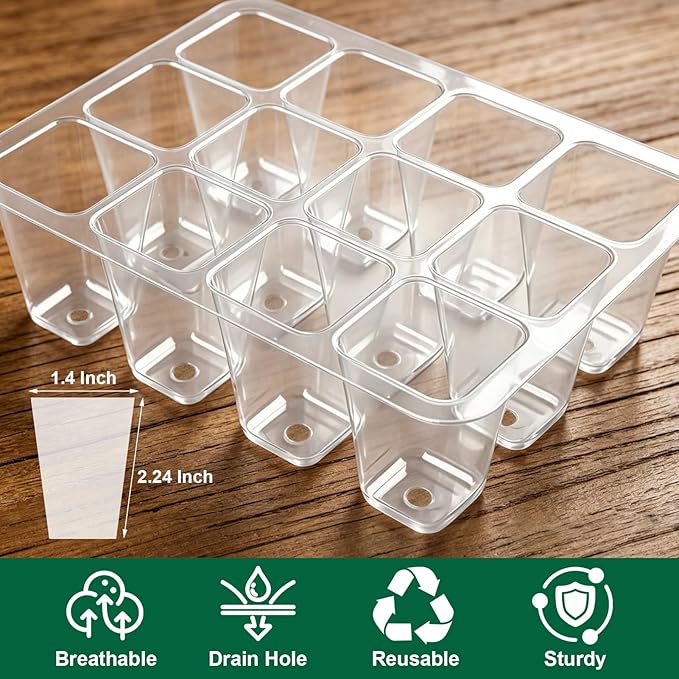 Seed Starter Tray Kit, 12 Pack 144 Cells with Humidity Dome, Reusable Seedling Trays with Drainage Holes, Plant Germination Kit with Labels & Tools for Mini Greenhouse Propagator Indoor Garden