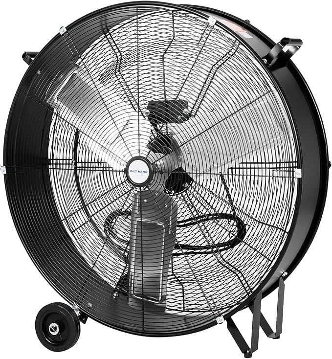 BILT HARD 34" 15000 CFM High Velocity Drum Fan, 2-Speed Heavy Duty Industrial Shop Fan with Casters & Handle for Warehouse, Factory Workshop and Garage Use