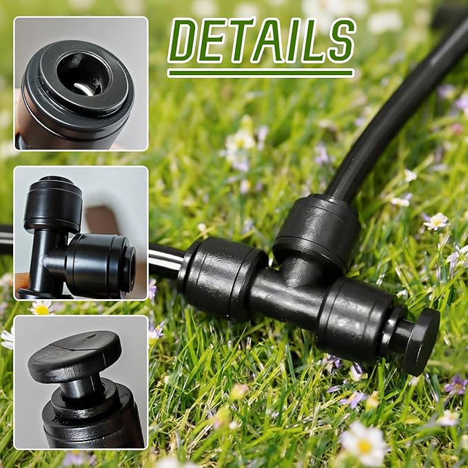 30 Pcs Quick Connect 1/4" Drip Irrigation Tee Fittings, Push-to-Connect Drip Irrigation Tee Connectors for 1/4 Inch Irrigation Tubing with 10Pcs End Plugs,Hose Connectors for Garden Irrigation System