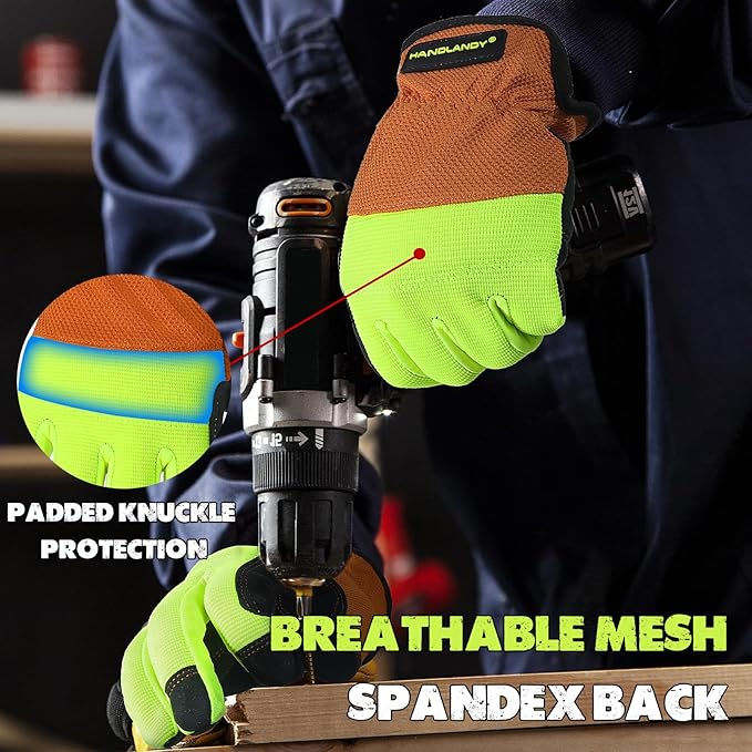 HANDLANDY Work Gloves for Men & Women, Utility Mechanic Working Gloves Touch Screen, Flexible Gardening Gloves for Yard
