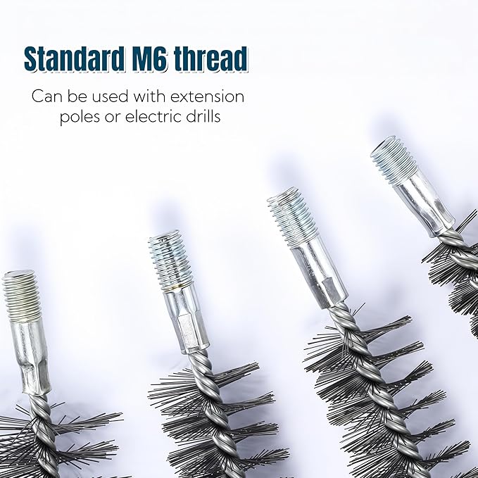 50 in Pipe Cleaning Brush Set with Stainless Steel Bristles, 5X Wire Brush with 4X Galvanized Flexible Rods, Stainless Steel Pipe Brush for Rust Polish,Tubes,Auto Parts Cleaning