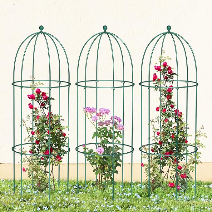 3 Pack Metal Plant Cage Support, 47" H Peony Support Tomato Cage Garden Rose Obelisk Trellis Supports Tower for Clematis Vine Jasmine Supports Outdoor Indoor