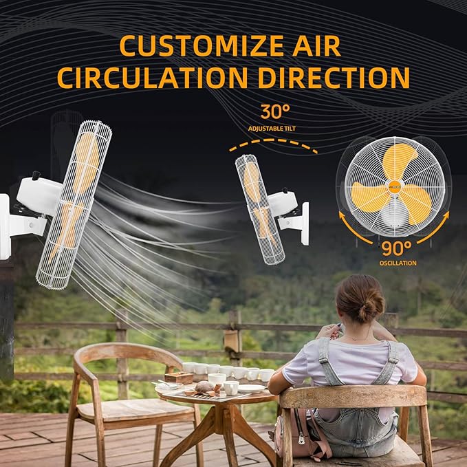 18 inch Outdoor Oscillating Wall Mounted Fan, High Velocity IPX4 Waterproof 4750 CFM Industrial Metal Wall Fan, 3 Speed, Adjustable Tilt, for Greenhouse, Patio, Garage, Workshop