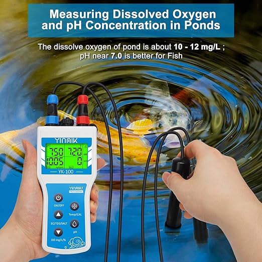 YINMIK Handheld Dissolved Oxygen Meter, Smart DO Meter with Salinity and Altitude Compensation, Portable 6 in 1 pH DO SALT EC TDS Tester for Koi pond Aquaculture Environment Monitor Scientific Brewing