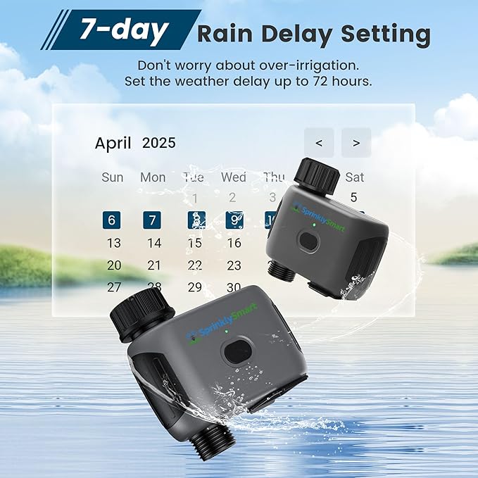[No Blutooth Hub Required] Sprinkly Smart Lawn & Garden Hose Wifi Water Timer – 1 Zone Wi-Fi 6 Sprinkler Controller, Compatible with Alexa and Google Assistant, Auto/Manual/Rain Delay, IP55 Waterproof