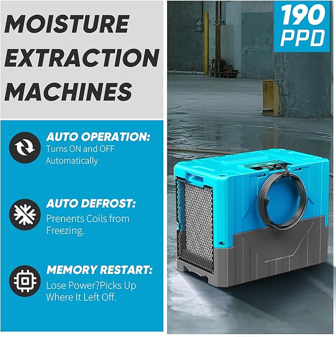190Pints Commercial Dehumidifier for Basements with Pump Drain Hose, LGR Dehumidifiers with Wheels, Crawl Space Ddehumidifier for Basement, Warehouse and Garages Up to 6000 Sq, Blue-2026 Upgraded-2PC