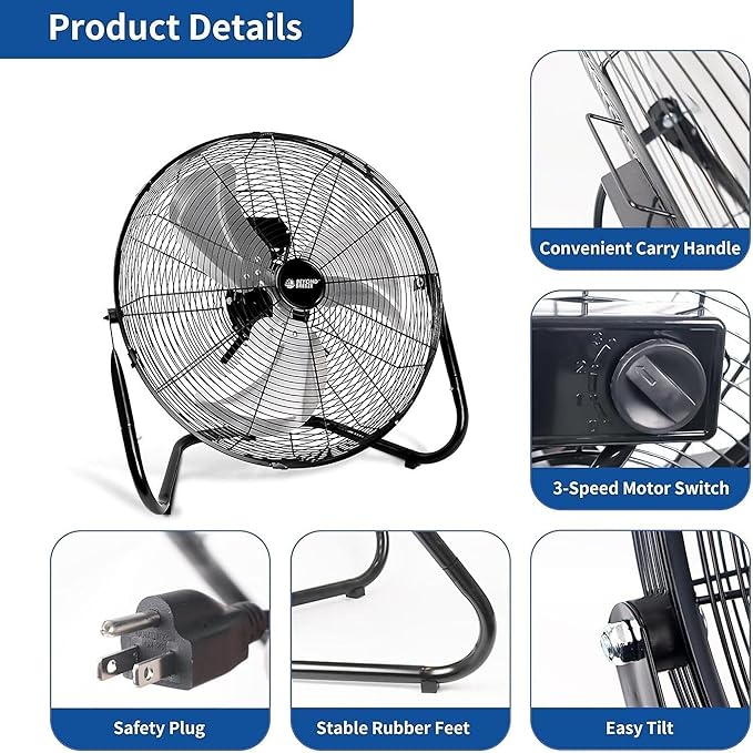 Ironton 20in. High-Velocity Fan, 4500 CFM, 3-Speed, Tilting Head