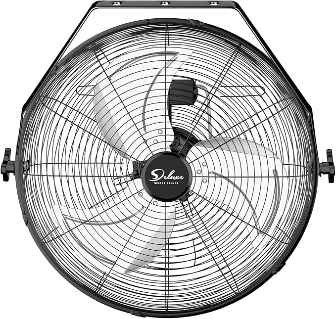 Simple Deluxe 18 Inch Industrial Wall Mount Fan, Max 4200 CFM 3 Speed Commercial Ventilation Metal Fan for Warehouse, Greenhouse, Workshop, Patio, Factory and Basement - High Velocity Black