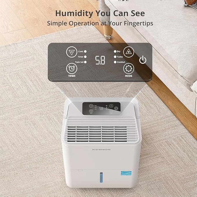 Kesnos 2,500 Sq. Ft. Energy Star 2025 Dehumidifier for Basement & Home, 4 Pre-Set Modes, Timer, Auto Defrost, Ideal for Bedroom with Ultra Quiet 36 dB, 0.39-Gallon Water Tank with Drain Hose