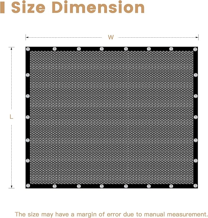 VICLLAX 50% Customized Black Garden Shade Fabric Sun Shade Cloth - UV Protection Sun Shade Cover for Plants, Outdoor, Greenhouse & Lawn | Lightweight Cover Mesh Fabric with Grommets, 10x23 FT