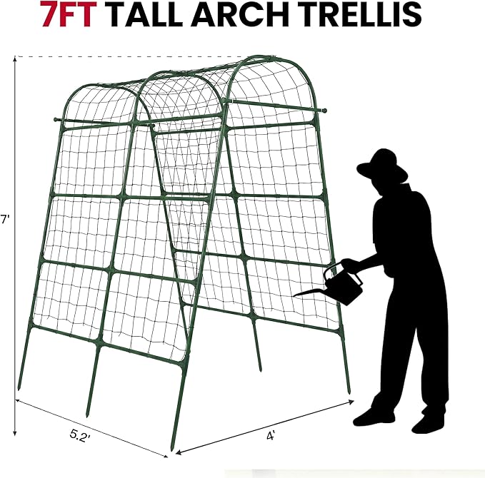 Garden Arch Trellis for Climbing Plants Outdoor, 7 Ft Tall Cucumber Trellis for Raised Bed, Metal Archway Arbor Trellis Support for Vegetables Beans Squash Peas Grape Vines Flowers