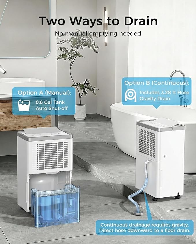 34 Pints/Day Dehumidifier for Basement, 2500 Sq. Ft Dehumidifiers for Home with Drain Hose, 38dB Quiet Dehumidifier for Bedroom Bathroom, 24HR Timer, 3-Color Indicator, Auto Defrost, Child Lock