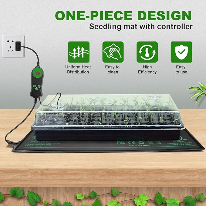 Seedling Heat Mat with Built-in Temperature Controller, 10" x 20.75" Waterproof Plant Heating Pad with Thermostat MET-Certified Warm Mat for Hydroponic,Germination, Indoor Gardening, Greenhouse