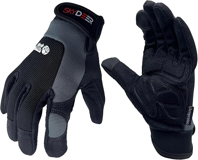 SKYDEER Touch Screen Leather Work Gloves for Men, Impact Protection, Vibration Reduction, Machine Washable Gardening Gloves (SD8820G/M)