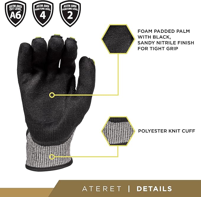 ATERET General Utility Work Gloves, Cut & Impact Protection, Lightweight & Breathable, All-Purpose Performance Fit, Durable