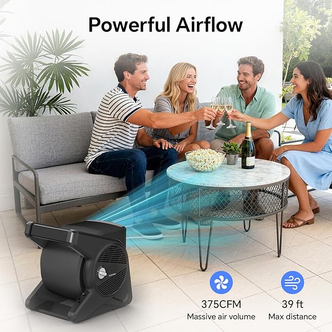 shinic 15" pivoting blower fan,portable pivoting blower fan with Reset Button for Floor & Carpet Drying,375 CFM, 3 Speeds Ideal for Office Garage Gym Home Use(Black)