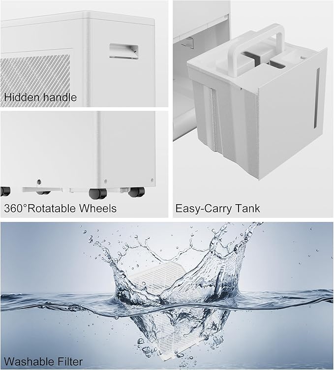 Landeagle 5500 Sq. Ft Dehumidifier for Basement,100 Pint/Day Large Compressor Dehumidifiers with Drain Hose,Smart Humidity Control,1.6 Gal Tank, 24H Timer & Child Lock for Home Bedroom Bathroom,Black
