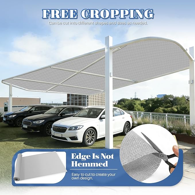 ECOOPTS 6'x140' Sun Shade Roll, Sun Shade UV Blockage Cover for Outdoor Backyard Patio Pergola Greenhouse Plants (Light Gray)