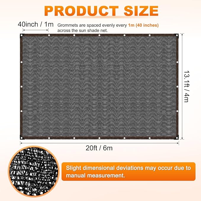 M METERXITY 90% Sun Shade Cloth for Garden, HDPE 13x20 ft Sun Shade Net with Reinforced Grommets for Patio/Greenhouse/Plant Cover, Heavy Duty Sunblock Resistant Mesh Tarp [Black]