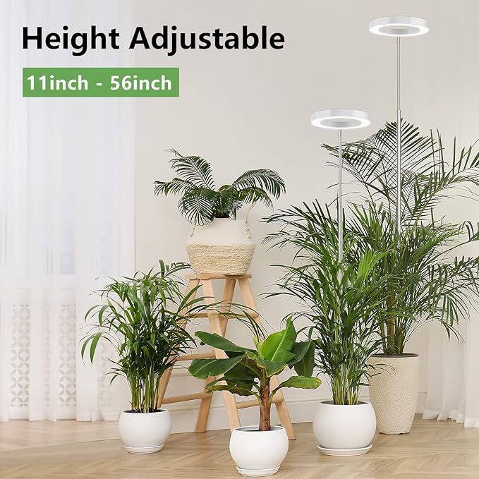 LBW Plant Grow Light, 72 LEDs Full Spectrum Grow Lights for Indoor Plants, Large Plant Lamp with 4 Dimmable Levels, 4/8/12H Auto Timer, Height Adjustable, Halo Growing Lamp for Tall Plants, 2 Pack