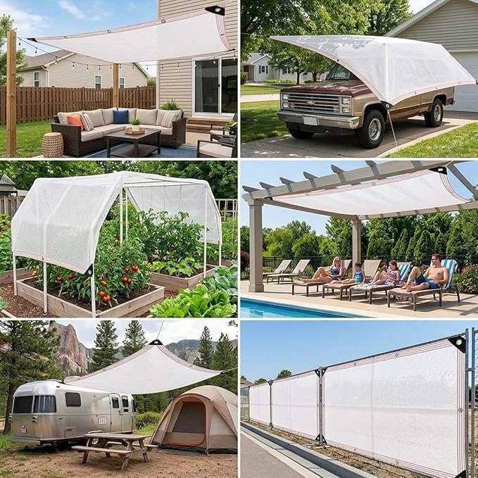 White Shade Cloth for Garden, 90% Mesh Tarp Heavy Duty with Grommets Sun Shade Cloth for Greenhouse, Plants Cover, Patio and Chicken Coops, White Shade Net for Outdoor UV Resistant(34x36ft)