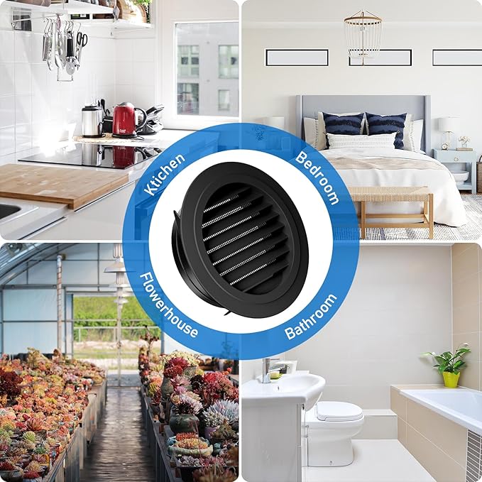 Hon&Guan 8 Inch Soffit Exhaust Vent, 8‘’ Round Air Vent Cover with Built-in a Fly Screen for Bathroom Office Home, Black