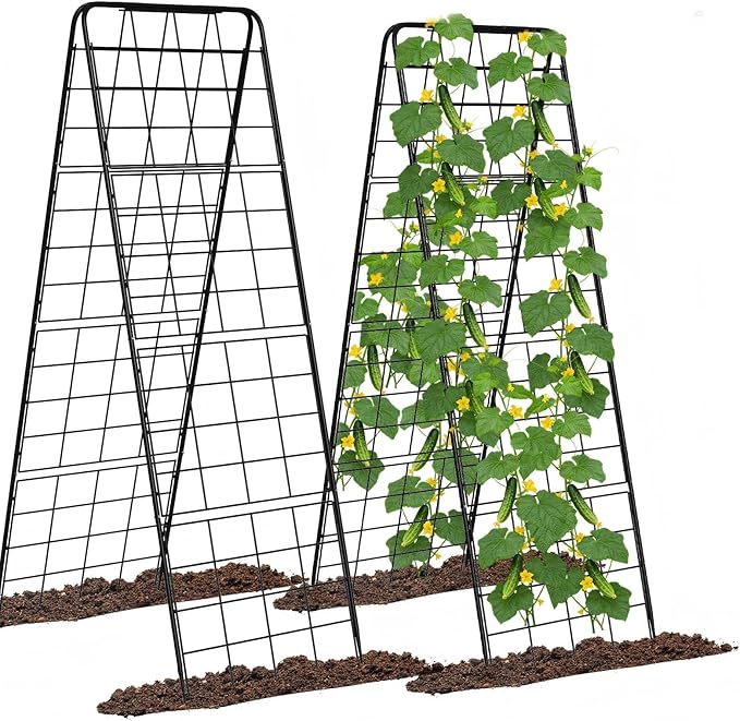 A-Frame Cucumber Trellis for Raised Bed, 50"x 16" Adjustable Heavy Duty Metal Garden Trellis for Climbing Plants Outdoor, Plant Support for Tomatoes Pea Bean Grape Vining Vegetables (2 Pack)