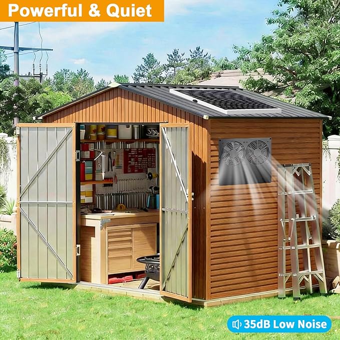 Metal Solar Dual Fan with Battery Day & Night Work Fans, 25W Solar Exhaust Fan for Chicken Coop with 18000mAh Battery, Outdoor Waterproof Greenhouse Solar Powered Fan for Shed, Pet Houses, Ventilation