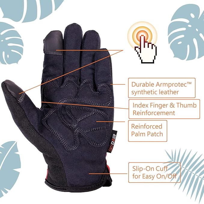 SKYDEER Mens Work Gloves, Touch screen Utility Mechanic Gloves, Flexible Breathable Fit and Padded Knuckles & Palm Protection (SD8821/M)