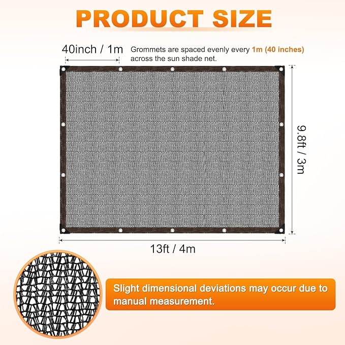 M METERXITY 40% Sun Shade Cloth for Garden, HDPE 10x13 ft Sun Shade Net with Reinforced Grommets for Patio/Greenhouse/Plant Cover, Heavy Duty Sunblock Resistant Mesh Tarp [Black]