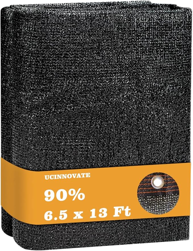 UCINNOVATE 90% Sunblock Shade Cloth with Grommets, 6.5x13 ft Durable Garden Shade Net Fabric Mesh Sunscreen UV Resistant Plant Sunshade for Chicken Coop Outdoor Pergola Canopy Barn Kennel Patio Lawn
