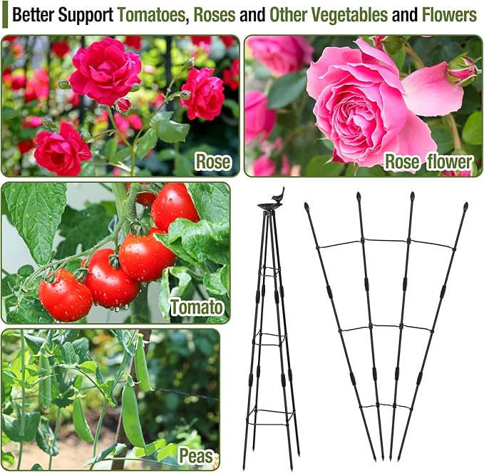 4Ft Garden Trellis for Climbing Plants Outdoor, 2Packs Trellis for Monstera Plants Indoor Large, Tower Obelisk & Fan-Shaped Plant Support Garden Trellis for Potted Flowers, Tomatoes, Vines