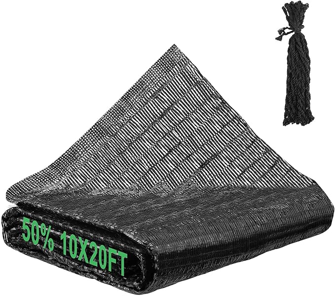 Bigmeta Cuttable Shade Cloth for Garden - 10x20FT 50% UV-Resistant Mesh Tarp with Rope, Black Sun Cover Net for Patio Greenhouse Raised Beds Plants