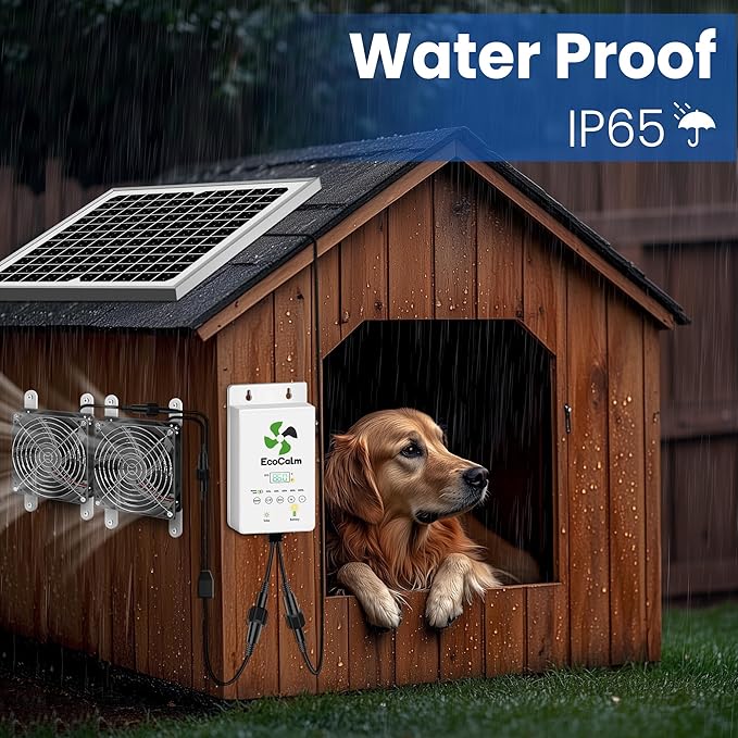 Solar Exhaust Fan for Chicken Coop with Battery and Adjustable Thermostat, Solar Powered Fan with 25W Bifacial Solar Panel & Dual 5.5" Fans Kits