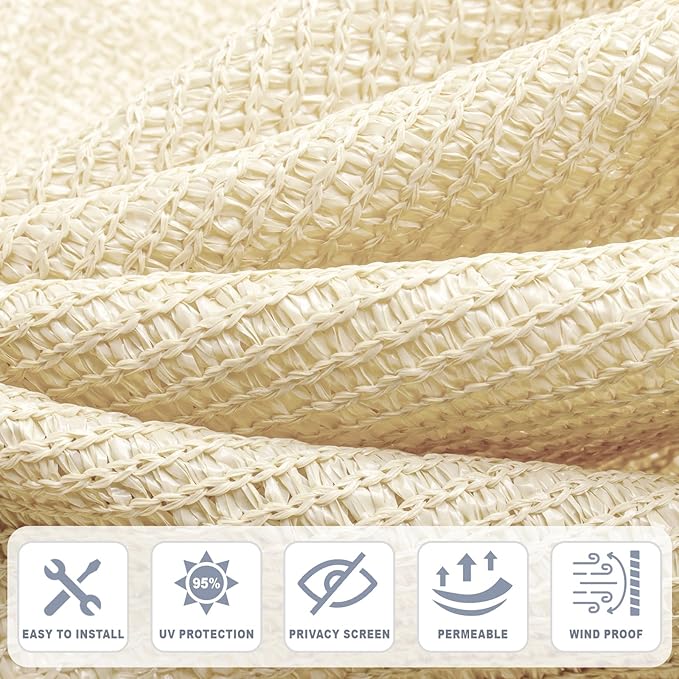 Cool Area Sun Shade Cloth with Grommets 10×20 FT Shade Panel Shade Tarp Screen Fabic for Outdoor Patio Pergola Cover Deck Garden, Butter Cream (Customized)