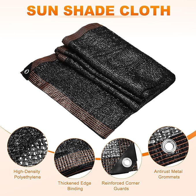 M METERXITY 90% Sun Shade Cloth for Garden, HDPE 6.5x10 ft Sun Shade Net with Reinforced Grommets for Patio/Greenhouse/Plant Cover, Heavy Duty Sunblock Resistant Mesh Tarp [Black]