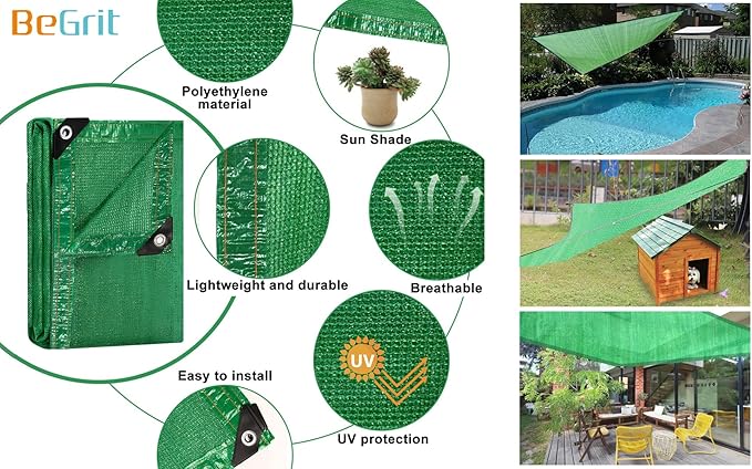 BeGrit Shade Cloth for Garden 50% 6x10ft with Grommets Sunblock Sun Mesh UV Resistant Net for Plants,Greenhouse,Patio,Chicken Coop(Green)