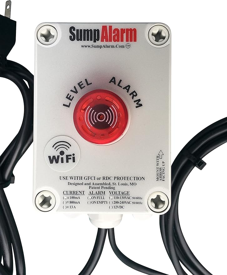 Sump Alarm WiFi Water Sensor, Wireless Sump Pump Alarm with 100 Float Switch for Indoor Outdoor Use, Weatherproof Water Detector Alarm with Free Email Alert, Audible Alarm and Server-Side Backup